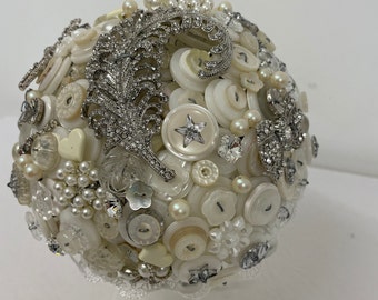 Button and Brooch Wedding Keepsake Bouquet Alternative to Bridal Flowers