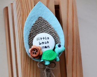 Page Boy /  Best Little Man Buttonhole Boutonniere Wedding Keepsake Cute Googly Eye Turtle Design