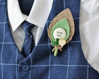 Page Boy /  Best Little Man Buttonhole Boutonniere Wedding Keepsake Dinosaur and Heart Design