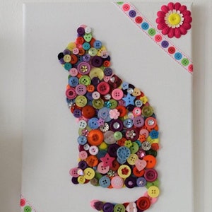 DIY Kids Children's Adult Craft Kit Cat Button Art Canvas decorate with Buttons & Embellishments Gift image 2