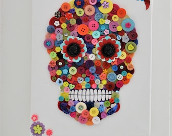 Button Art Skull Day of the Dead Día de Muertos Colourful Canvas