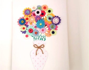 DIY Kids Children's Adult Craft Kit Button Art Canvas Everlasting Flower and Button Bouquet decorate with Buttons & Embellishments Gift