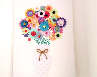 DIY Button Art Canvas Kit: Everlasting Flower Bouquet Craft