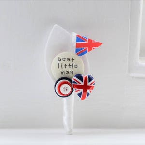 Page Boy / Best Little Man Personalised Wedding Buttonhole Rule Britannia London UK British Union Jack Flag Design image 3