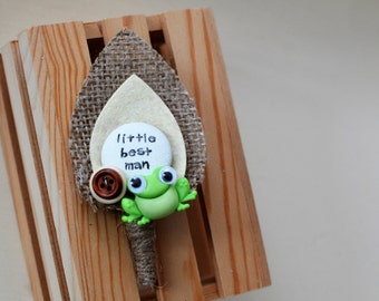 Page Boy /  Best Little Man Buttonhole Boutonniere Wedding Keepsake Cute Googly Eye Frog Design