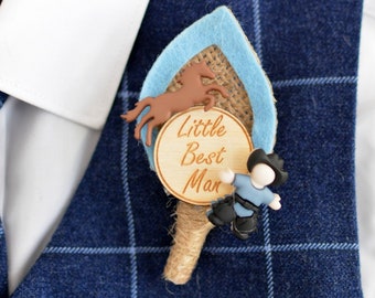 Page Boy Wedding Buttonhole - Yeehaw Cowboy and Horse Boutonniere Handmade Button hole - Pageboy Gift