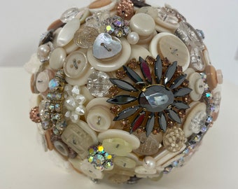 Vintage Jewellery, Button and Brooch Wedding Keepsake Bouquet Alternative to Bridal Flowers