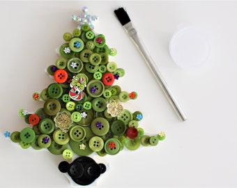 DIY Kids Children's Free Standing Christmas Tree Craft Kit Button Art decorate with Buttons & Embellishments Xmas Gift
