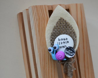 Page Boy /  Best Little Man Buttonhole Boutonniere Wedding Keepsake Cute Googly Eye Snail Design