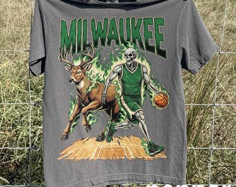 Camiseta de baloncesto de Milwaukee, colores cómodos, camiseta retro con gráfico de baloncesto callejero
