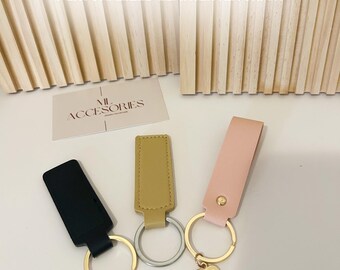 Personalized Vegan Leather Keychain, Minimalist Keychain, Custom Name Gift for Women