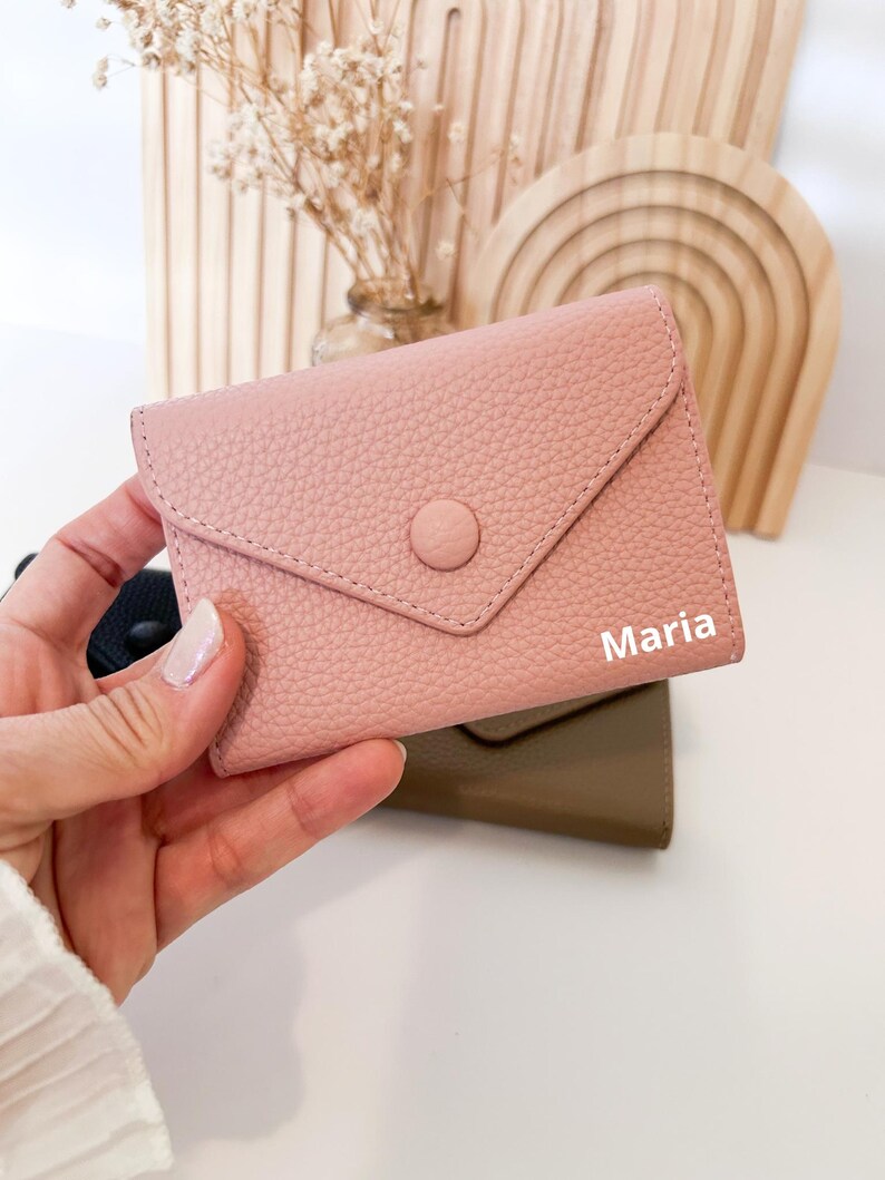 Personalized Mini Wallet for Women, Slim Card Holder, Custom Name Gift, Small Everyday Wallet Pink