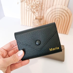 Personalized Mini Wallet for Women, Slim Card Holder, Custom Name Gift, Small Everyday Wallet Black