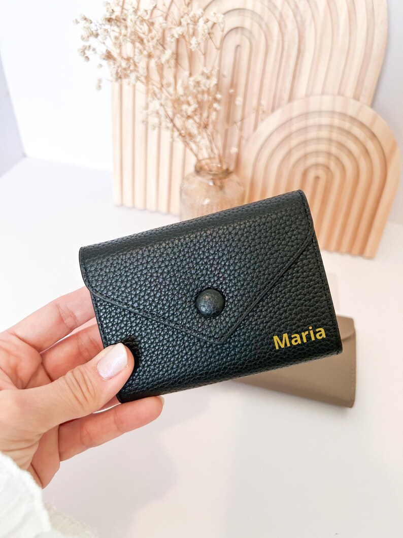 Personalized Mini Wallet for Women, Slim Card Holder, Custom Name Gift, Small Everyday Wallet Black