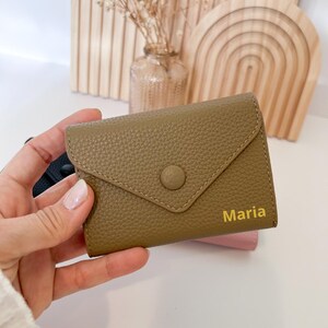 Personalized Mini Wallet for Women, Slim Card Holder, Custom Name Gift, Small Everyday Wallet khaki