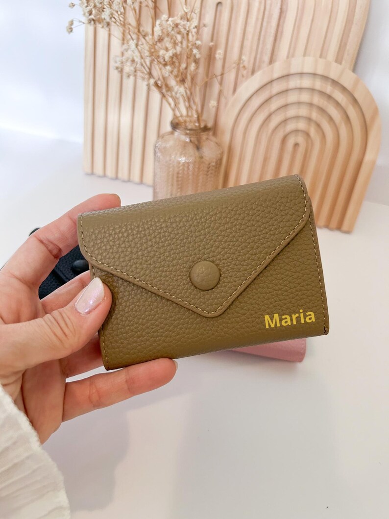 Personalized Mini Wallet for Women, Slim Card Holder, Custom Name Gift, Small Everyday Wallet khaki