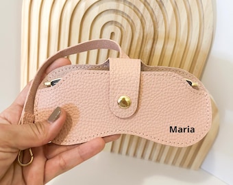 Personalized Eyeglass Case with Strap, Custom Glasses Holder Pouch, Name Gift for Her