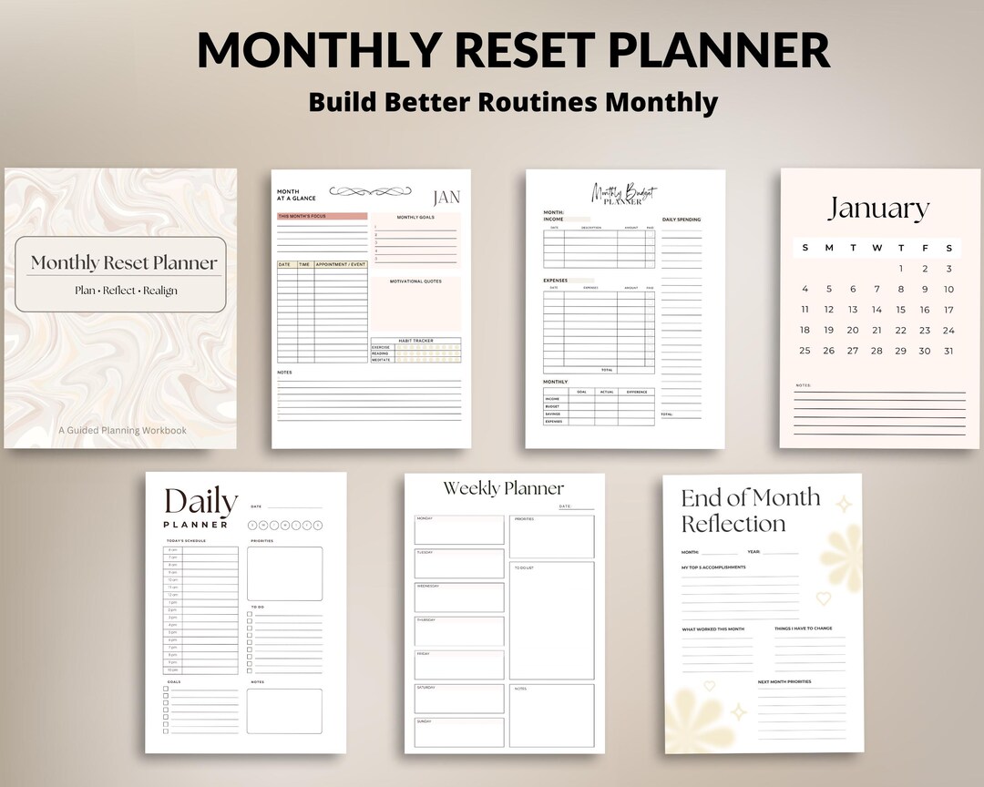 Monthly Reset Planner Printable | Daily Weekly Planner | Habit Tracker ...