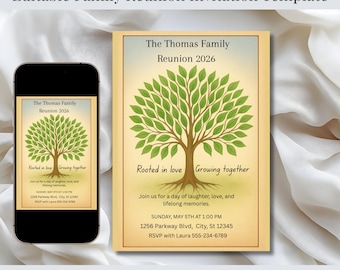 Editable Family Reunion Invitation, Family Gathering Party Invite,  Family Tree Reunion Invite, Digital Download