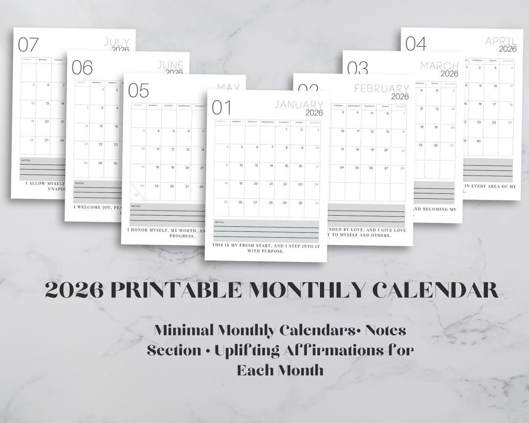 Minimalist 2026 Monthly Wall Calendar Printable • Aesthetic Calendar ...