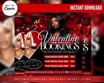 Valentines Day Book Now Flyer, Booking Flyer, Valentines Day Appointment Flyer, DIY February Flyer, Beauty Hair Nails Boutique Flyer