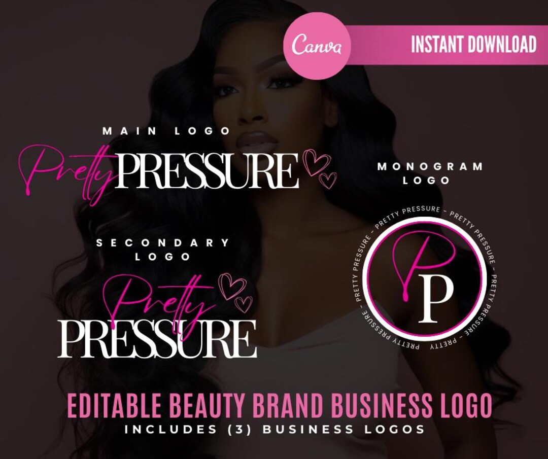 Editable Beauty Logo Canva Template | Feminine Pink Business Logo Kit ...