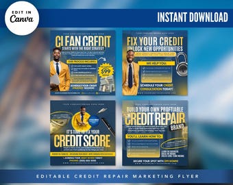 Credit Repair Flyer Template, Editable Canva Design