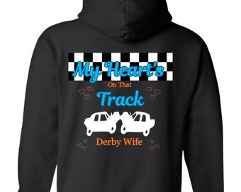 Schwarzer hinterer und vorderer Abriss Derby-Auto-Hemd und Kapuzen-Sweatshirt für Derby-Frauen,