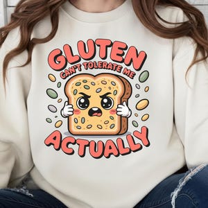 面白いグルテンフリーパンPNG | 「実はグルテンが苦手」かわいいデザイン | 昇華転写、Tシャツ、マグカップ用クリップアート、300DPI