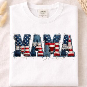 Patriotic Mama DIGI PNG: Faux Patchwork Patriotic USA Mama 4th Of July 1776 2026  250th Anniversary Red White Blue Style  (Digital Download)