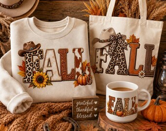 Fall PNG Bundle, Western Fall PNG, Cowgirl Fall png, Leopard Print Pumpkin png, Howdy png, Cozy Country Autumn Western Digital Download