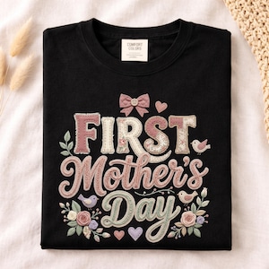 First Mothers Day Mama PNG: Pastel First Mothers Day Floral Patchwork Vintage Bow Baby Shower Clipart (Digital Download)