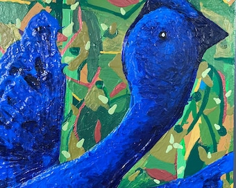Volando en Azul (Flying in Blue) | Original Mixed Media Painting, 16x20 Vertical Canvas Art, Mexican Fine Artist