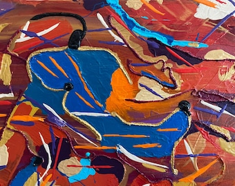 Nomadas (Nomads) | Original Abstract Acrylic Painting, 30x15 Large Vibrant Wall Art, Orange Blue Contemporary Textured Canvas Artwork