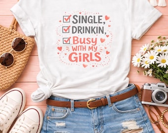 Koszulka Galentines - Koszulka z napisem "Wesołych Galentines Day" do zabawy przy piciu