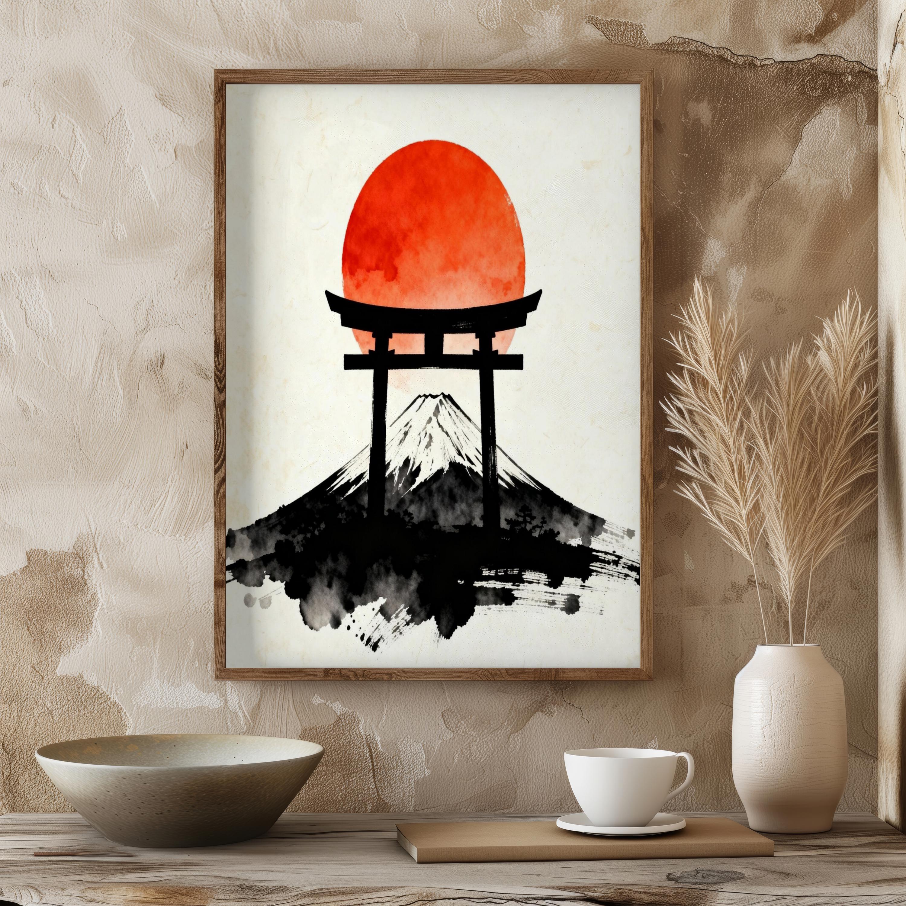 Torii Gate Mount Fuji Wall Art Printable | Red Sun Japanese Silhouette ...