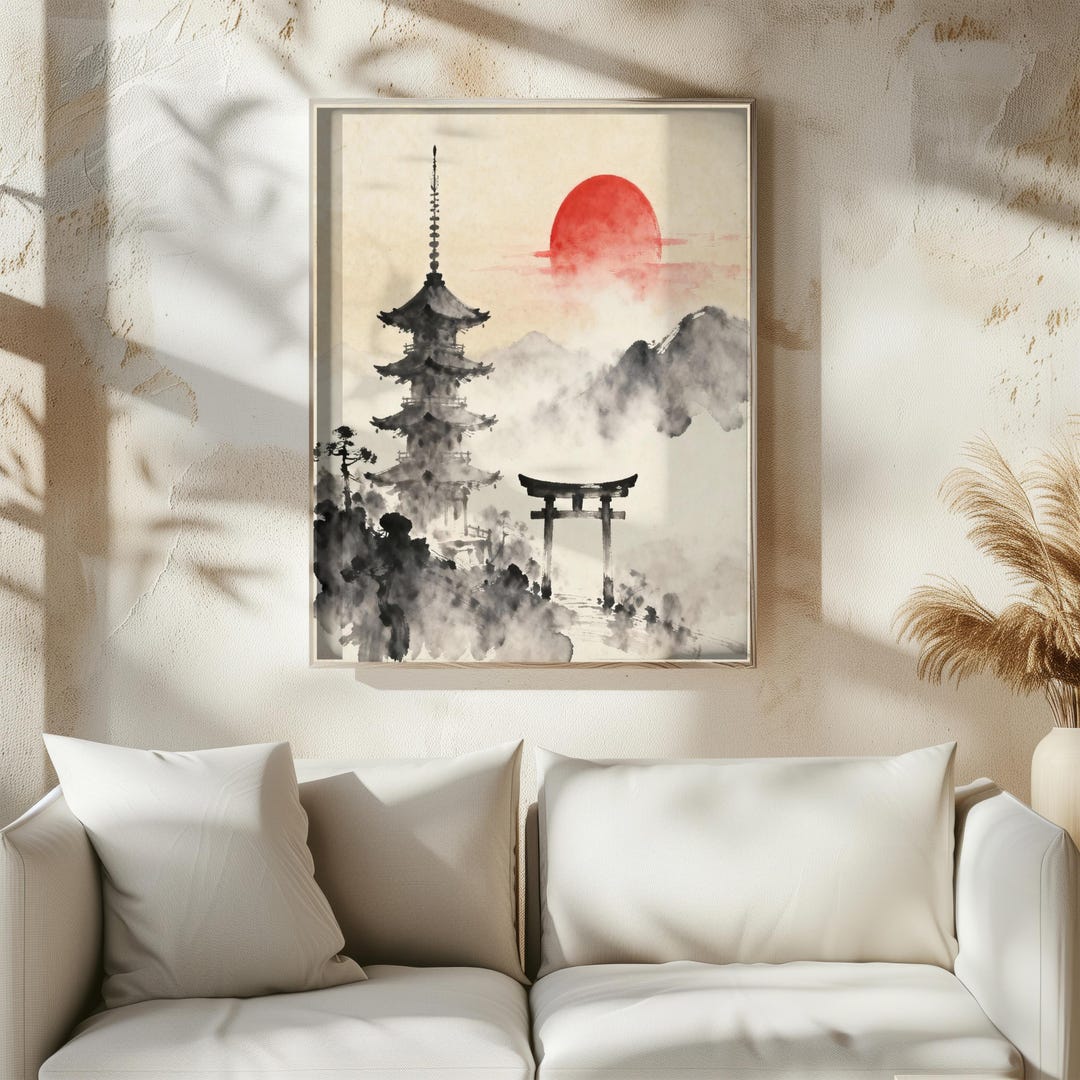 Japanese Pagoda Wall Art Printable | Torii Gate Misty Mountain ...