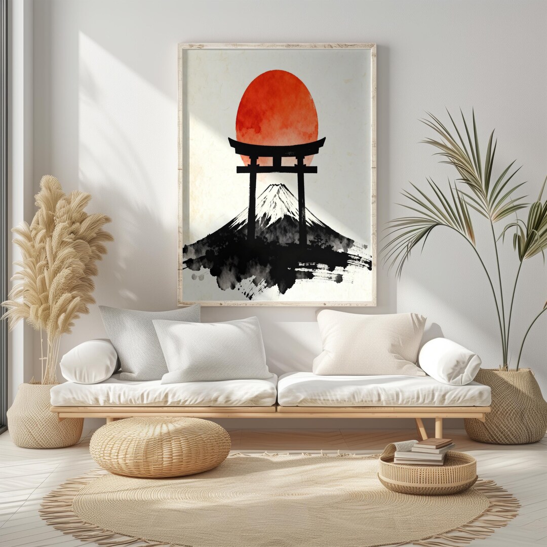 Torii Gate Mount Fuji Wall Art Printable | Red Sun Japanese Silhouette ...