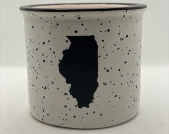 15 ounce State White Speckled Stoneware Ceramic Camper Mug Soy Wax Candle Hand Made Hand Poured