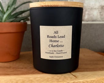 Custom "All Roads Lead Home" Soy Candle - 12 oz Matte Black Jar