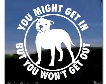 Vielleicht kommst du rein, aber du wirst nicht raus |  Qualität klebender Vinyl Pitbull Staffy Fenster Aufkleber Aufkleber