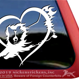 Sheltie Love Heart | DC1316HRT | High Quality Adhesive Shetland Sheepdog Jumping Vinyl Window Decal Sticker