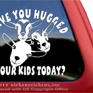Have You Hugged Your Kids Today?  | DC105HUG | High Quality Adhesive Vinyl Nigerian Dwarf Goats Window Decal Sticker