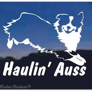 Haulin&#39; Auss | High Quality Adhesive Vinyl Australian Shepherd Window Decal Sticker