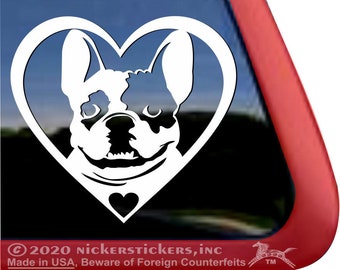 Süße französische Bulldogge Herz Aufkleber | DC1429HRT | Hochwertige Klebefolie Fensteraufkleber