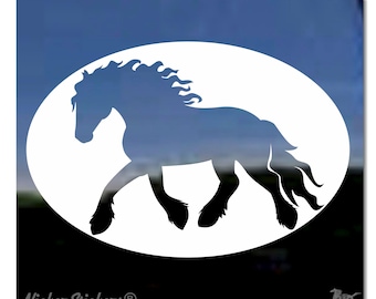 Sticker cheval de sport frison personnalisé | Ajoutez du texte, choisissez la taille et la couleur | Sticker pour vitres de voiture en vinyle adhésif de qualité