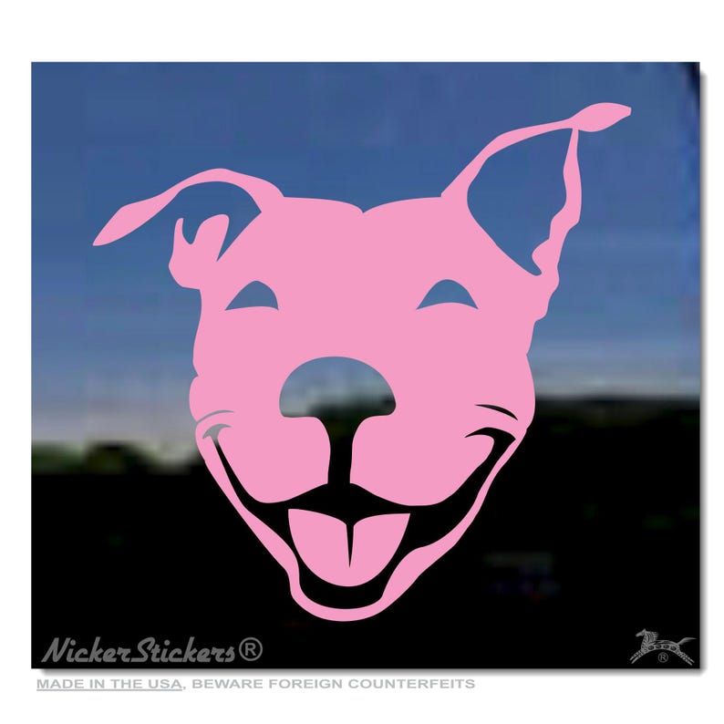 Custom Smiling Pit Bull | Choose Size, Color, Add Text | APBT Pitbull Terrier Dog Window Tablet Decal Sticker Pink