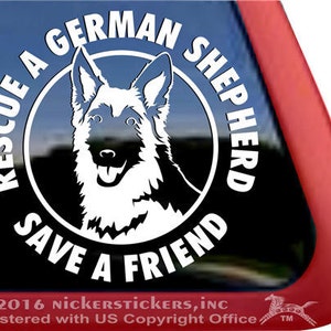 Rescue a German Shepherd, Save a Friend | DC917RES | High Quality Adhesive Vinyl GSD Rescue Dog Window Decal Sticker