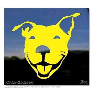 Custom Smiling Pit Bull | Choose Size, Color, Add Text | APBT Pitbull Terrier Dog Window Tablet Decal Sticker Yellow