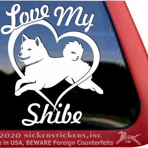 Love My Shibe | DC1092LMY | High Quality Adhesive Vinyl Jumping Shiba Inu Dog Window Decal Sticker